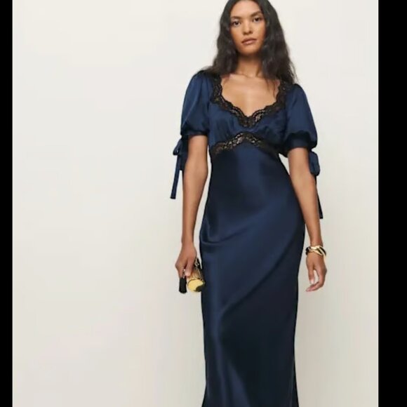 Reformation Dress Stella Silk Dress Navy Size 6 - Picture 10 of 10